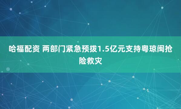 哈福配资 两部门紧急预拨1.5亿元支持粤琼闽抢险救灾