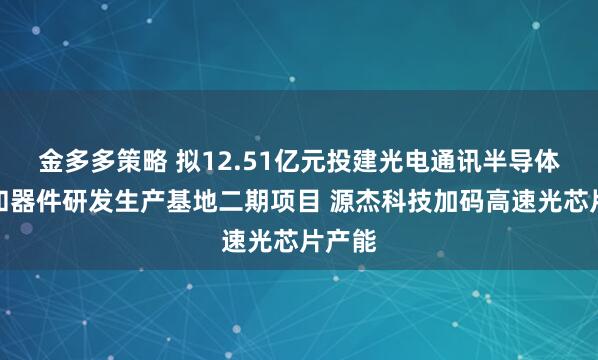 金多多策略 拟12.51亿元投建光电通讯半导体芯片和器件研发生产基地二期项目 源杰科技加码高速光芯片产能